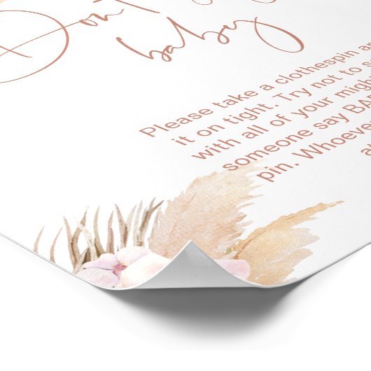 Boho pampas grass blush Dont zeggen baby Poster (Hoek)