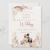 Boho Pampas Grass Blush Dusky Pink Wedding Invita Kaart (Voorkant)