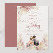 Boho Pampas Grass Blush Dusky Pink Wedding Invita Kaart (Voorkant / Achterkant)