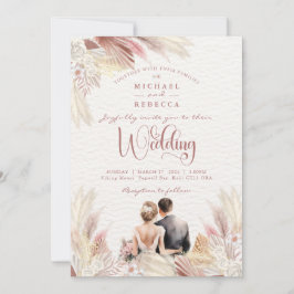Boho Pampas Grass Blush Dusky Pink Wedding Invita Kaart