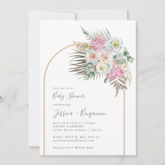Boho Pampas Grass Blush Floral Arch Baby shower Kaart (Voorkant)