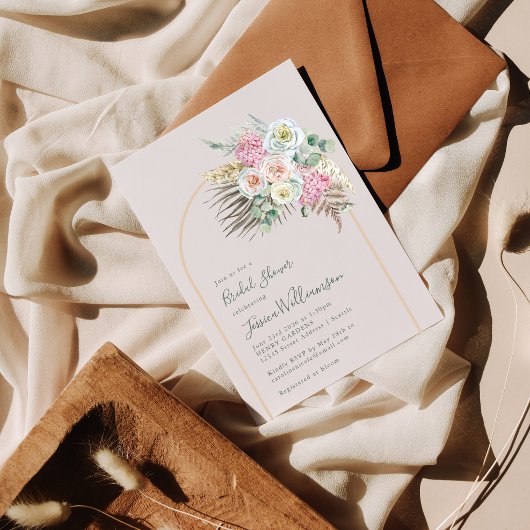 Boho Pampas Grass Blush Floral Arch Vrijgezellenfe Kaart