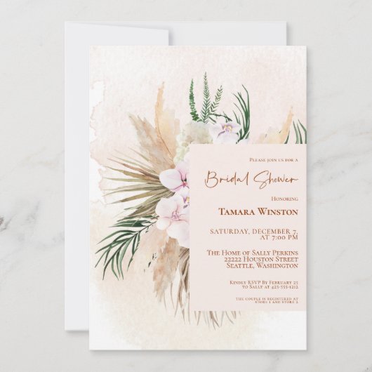 Boho Pampas Grass Blush Floral Vrijgezellenfeest I Kaart (Voorkant)