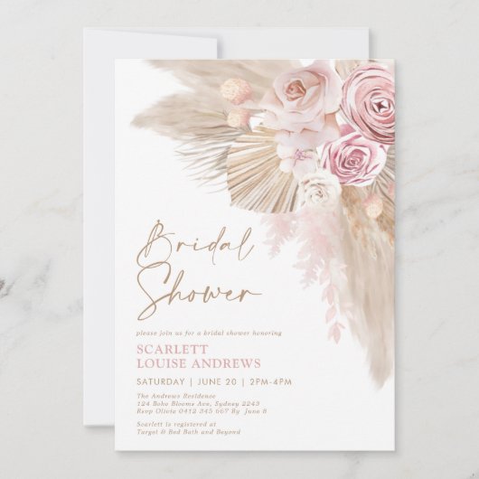 Boho Pampas Grass Blush Floral Vrijgezellenfeest Kaart (Voorkant)