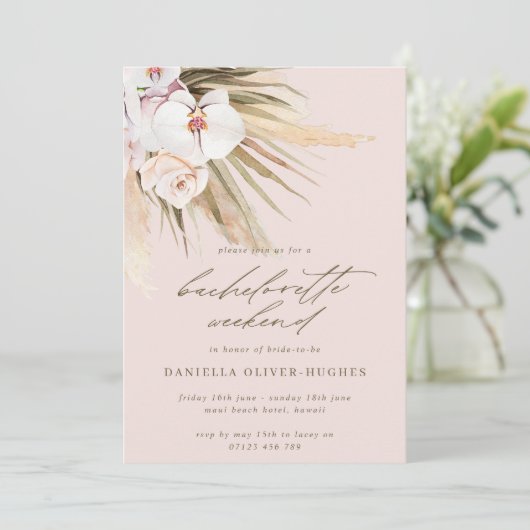 Boho Pampas Grass Blush Pink Bachelorette Weekend Kaart (Staand voorkant)