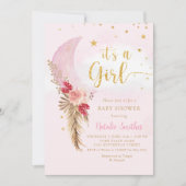 Boho Pampas Grass Blush Pink Girl Baby shower Kaart (Voorkant)