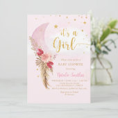 Boho Pampas Grass Blush Pink Girl Baby shower Kaart (Staand voorkant)