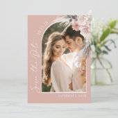 Boho Pampas Grass Blush Pink Photo Weddenschap Save The Date (Staand voorkant)