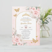 Boho Pampas Grass Blush Roze Bloemen Quinceañera Kaart (Staand voorkant)