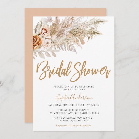 Boho Pampas Grass Bohemian Vrijgezellenfeest Kaart (Voorkant / Achterkant)