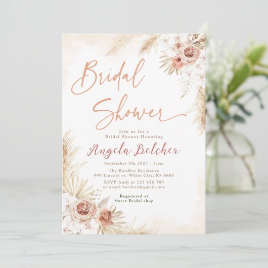 Boho Pampas Grass - Boho Vrijgezellenfeest Kaart (Staand voorkant)