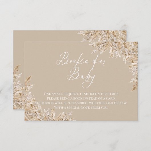 Boho Pampas Grass Books for Baby Insert | Neutral Bedankkaart (Voorkant / Achterkant)