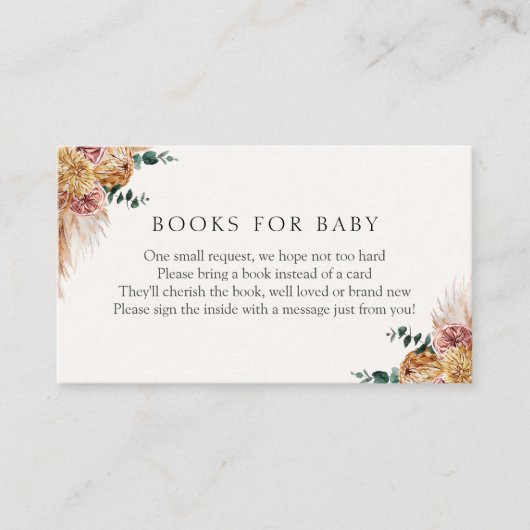 Boho Pampas Grass Books voor Baby-invoegkaart Informatiekaartje (Voorkant)