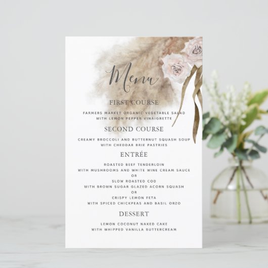Boho Pampas Grass Botanical Weddenrenmenu (Staand voorkant)