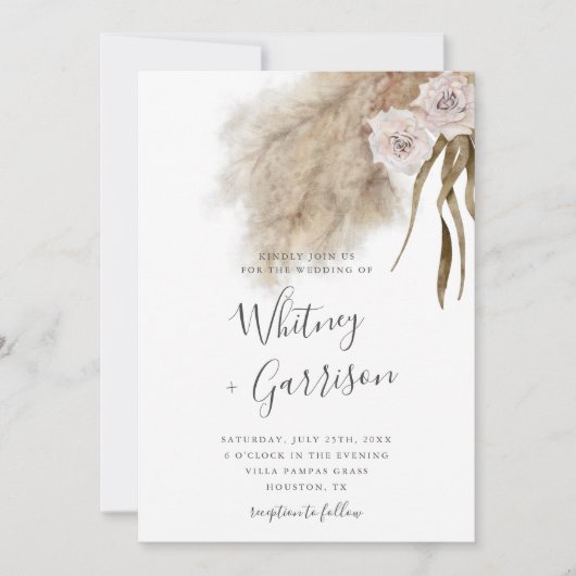 Boho Pampas Grass Botanical Wedding Kaart (Voorkant)