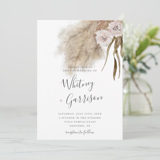 Boho Pampas Grass Botanical Wedding Kaart (Staand voorkant)