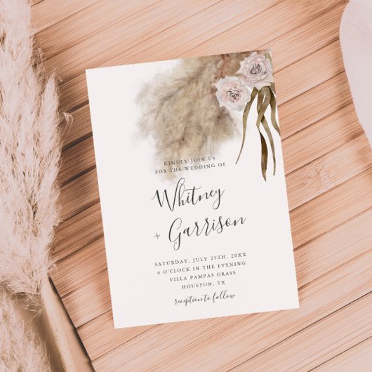 Boho Pampas Grass Botanical Wedding Kaart