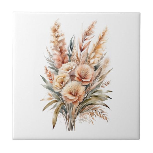 Boho Pampas Grass Botanicals Keuken Badkamer Tegeltje (Voorkant)