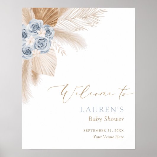 Boho Pampas Grass Boy Baby shower Welkomstteken Poster (Voorkant)