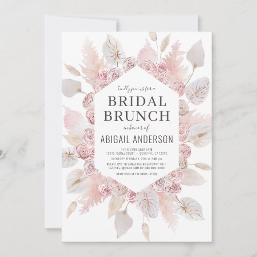 Boho Pampas Grass Bridal Brunch Elegant Invitation Kaart (Voorkant)