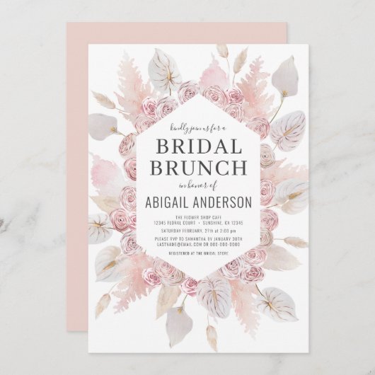 Boho Pampas Grass Bridal Brunch Elegant Invitation Kaart (Voorkant / Achterkant)