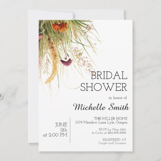 Boho Pampas Grass Bridal Shower Kaart (Voorkant)