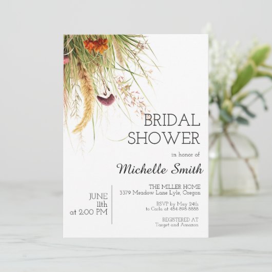 Boho Pampas Grass Bridal Shower Kaart (Staand voorkant)