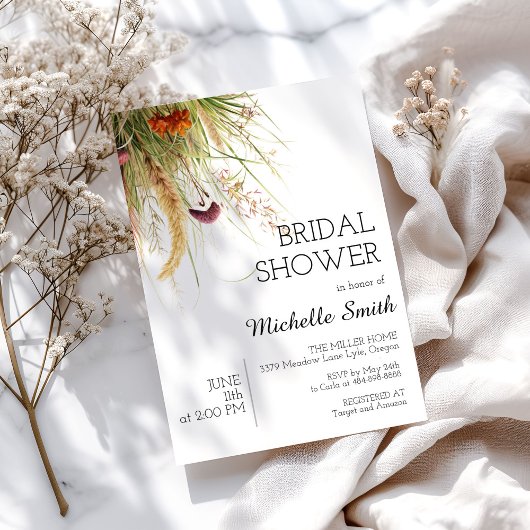 Boho Pampas Grass Bridal Shower Kaart