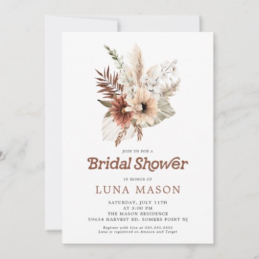 Boho Pampas Grass Bridal Shower Kaart (Voorkant)