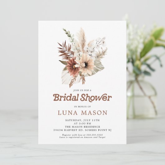 Boho Pampas Grass Bridal Shower Kaart (Staand voorkant)