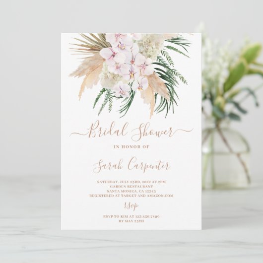 Boho Pampas Grass Bridal Shower-uitnodiging Kaart (Staand voorkant)