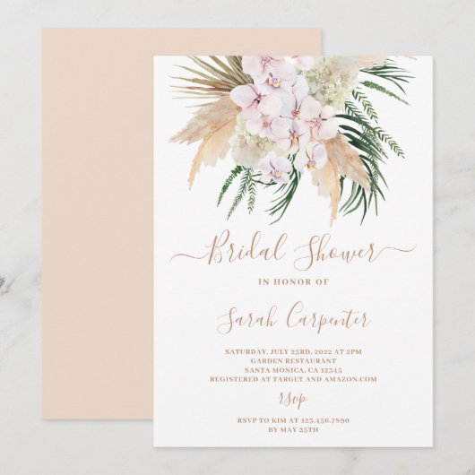 Boho Pampas Grass Bridal Shower-uitnodiging Kaart (Voorkant / Achterkant)
