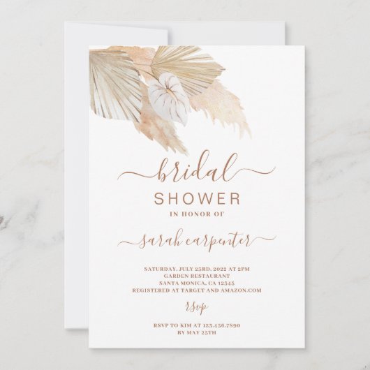 Boho Pampas Grass Bridal Shower-uitnodiging Kaart (Voorkant)