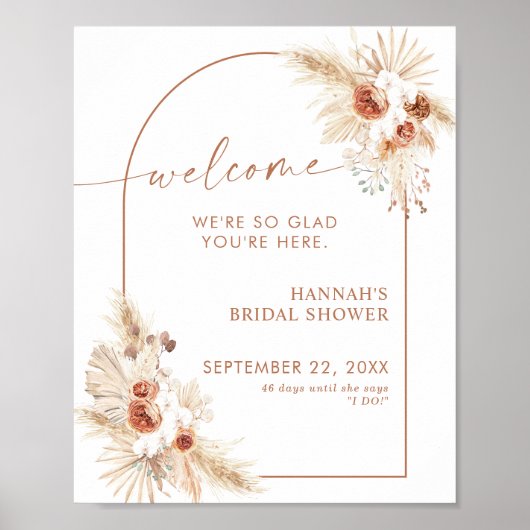 Boho Pampas Grass Bridal Shower Welcome Poster (Voorkant)