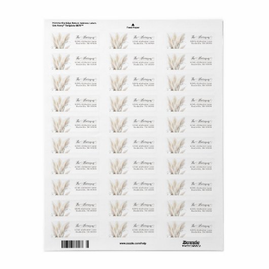 Boho Pampas Grass bruiloft adres Etiket (Full Sheet)