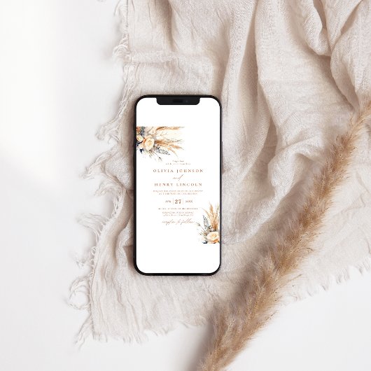 Boho Pampas Grass Bruiloft Bloemen Kaart