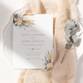 Boho Pampas Grass Bruiloft Bloemen QR Code Kaart