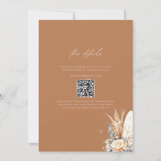 Boho Pampas Grass Bruiloft Bloemen QR Code Kaart (Achterkant)