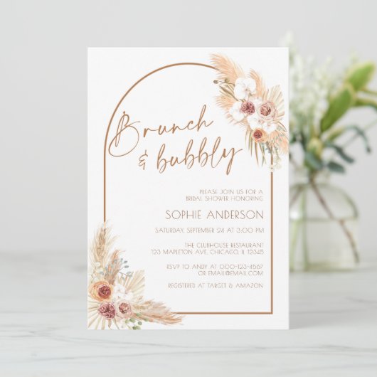 Boho Pampas Grass Brunch & Bubble Vrijgezellenfees Kaart (Staand voorkant)