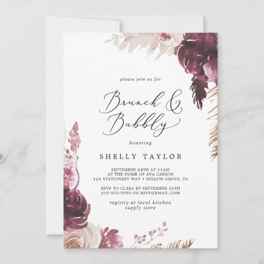 Boho Pampas Grass Brunch en Bubble Vrijgezellenfee Kaart (Voorkant)