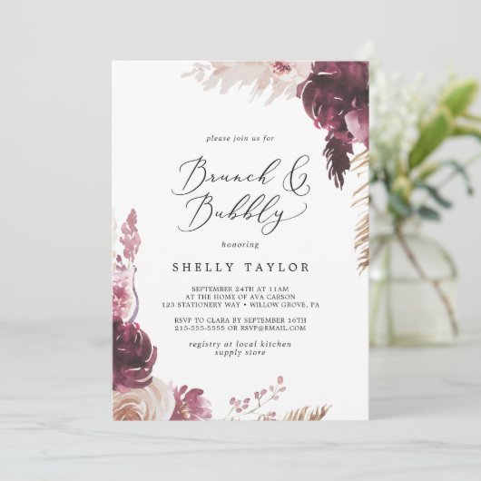 Boho Pampas Grass Brunch en Bubble Vrijgezellenfee Kaart (Staand voorkant)