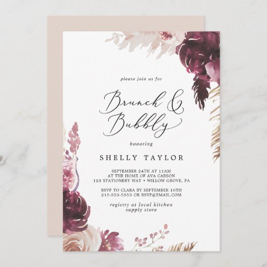 Boho Pampas Grass Brunch en Bubble Vrijgezellenfee Kaart (Voorkant / Achterkant)