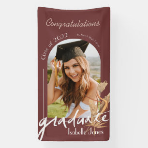 Boho Pampas Grass Burgundy Photo Afstuderen Banner
