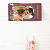 Boho Pampas Grass Burgundy Photo Afstuderen Banner (Insitu)