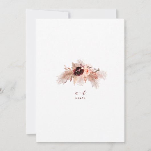 Boho Pampas Grass Burgundy Rozen Wedding Kaart (Achterkant)