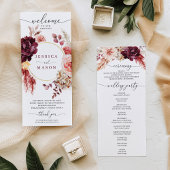Boho Pampas Grass Burgundy Wedding Programme Programmakaart