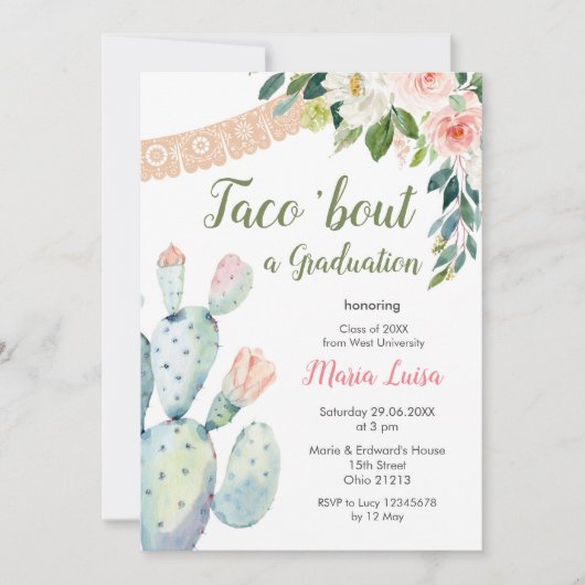 Boho Pampas Grass cactus Taco's over een Afstudere Kaart (Voorkant)