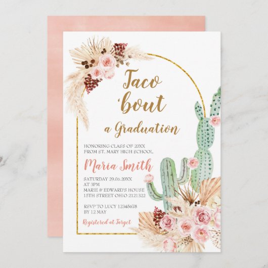 Boho Pampas Grass cactus Taco's over een Afstudere Kaart (Voorkant / Achterkant)