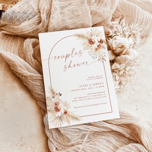 Boho Pampas Grass Couples Shower Invite Kaart