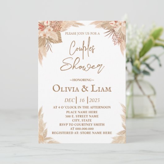 Boho Pampas Grass Couples Shower Kaart (Staand voorkant)
